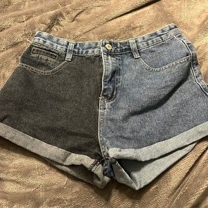Color Block High Waisted Jean Shorts